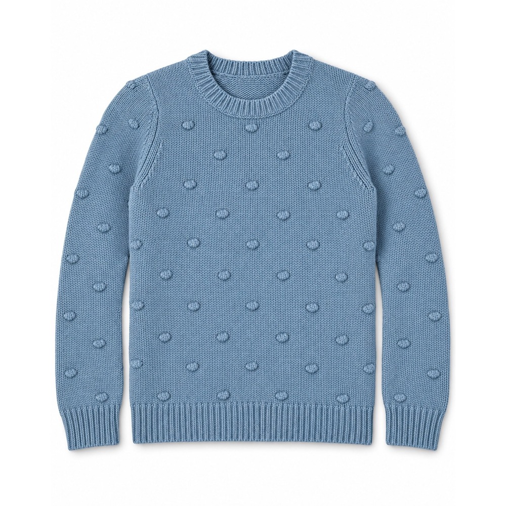 Lucky Brand Women Blue Bobble Popcorn Knit Crew Neck Sweater Size M